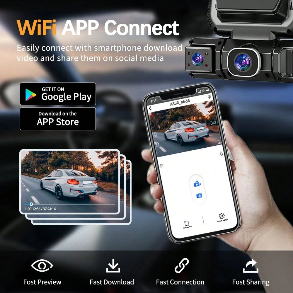 [FOXGOD]4-Lens 360° Panoramic Dashboard Camera Dash Cam, With Ultra-Wide-Angle Night Vision Function, WiFi Connection, Loop Recording And G-Sensor,Multi-Functional Dash Cam, Comes With A 32G Memory C
