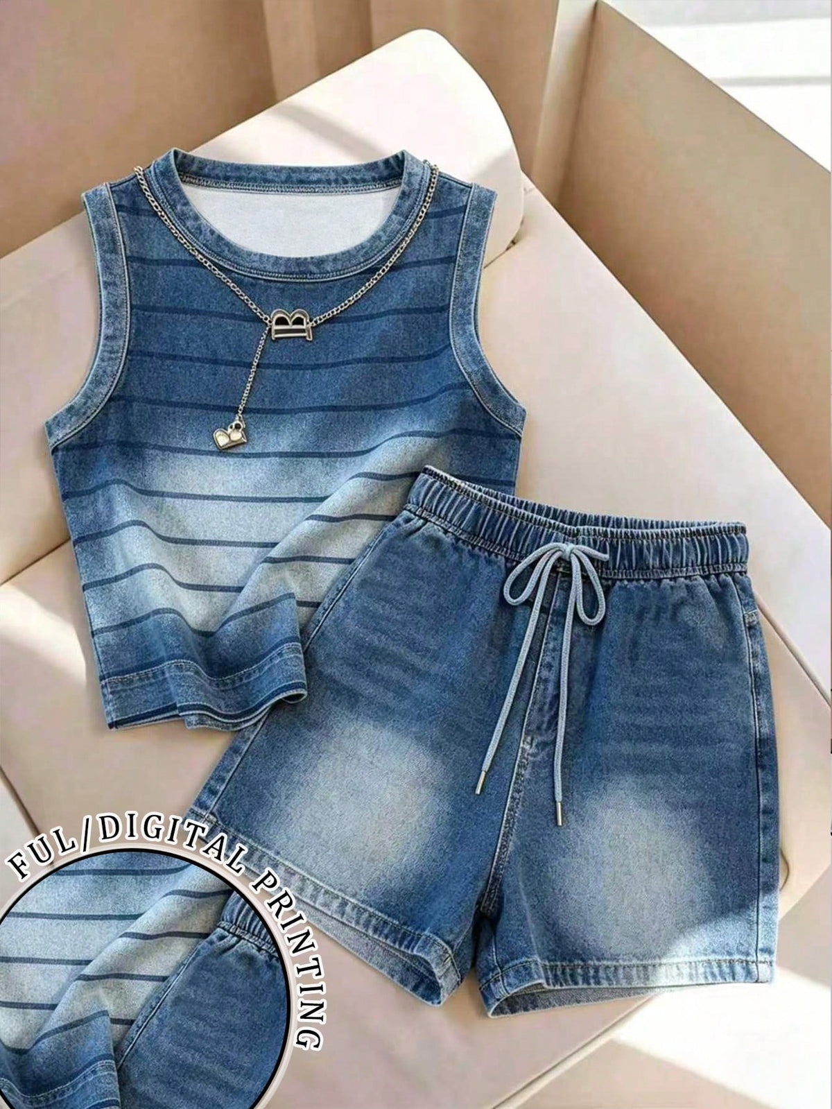 Franclia Casual Summer Women's Striped Round Neck Tank Top And Shorts Set