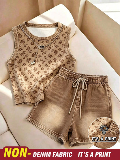 Franclia Casual Summer Women's Striped Round Neck Tank Top And Shorts Set