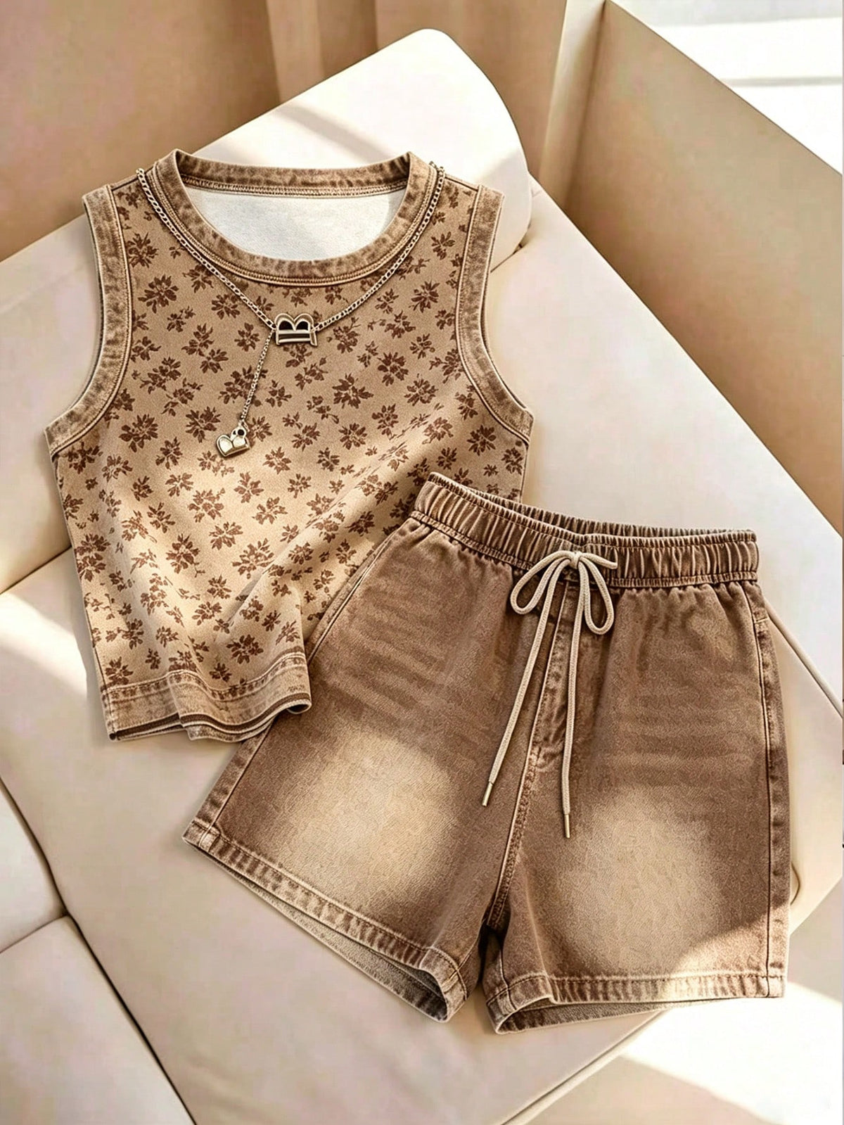 Franclia Casual Summer Women's Striped Round Neck Tank Top And Shorts Set