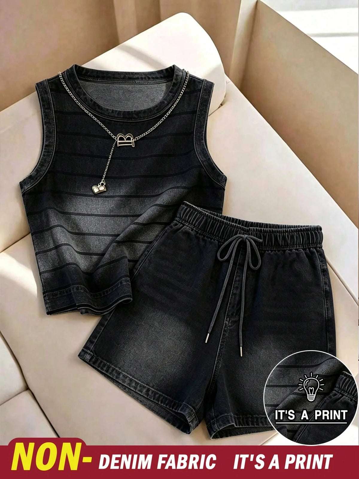 Franclia Casual Summer Women's Striped Round Neck Tank Top And Shorts Set