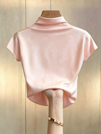 Franclia Casual Versatile Solid Color Pleated Fitted Short Sleeve White T-Shirt For Women