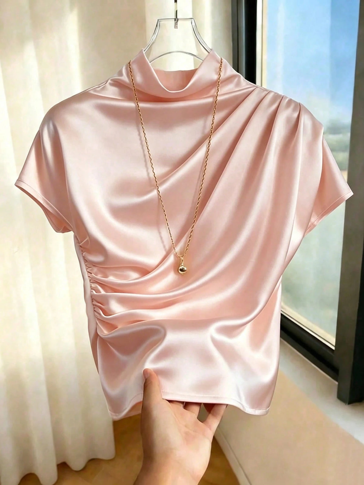 Franclia Casual Versatile Solid Color Pleated Fitted Short Sleeve White T-Shirt For Women