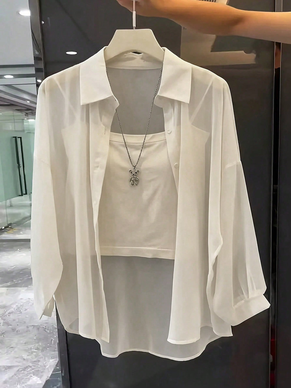 Franclia Collar Basic Transparent Solid Color Minimalist Shirt