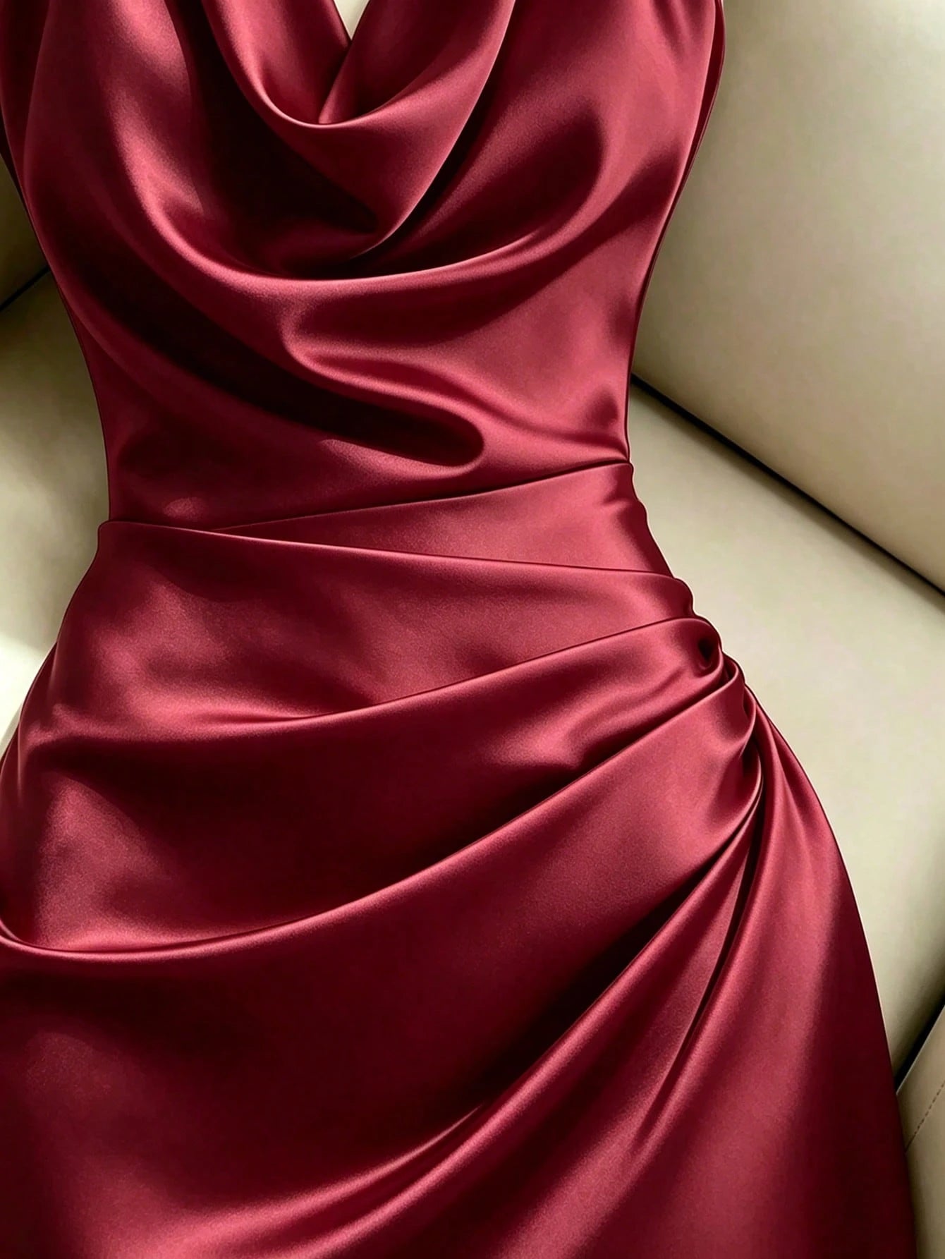 Franclia Elegant New Fashion Brown Draped Neck Dress, With Draped Neckline, Waist Pleats For Slim Fit, Sexy, Elegant, Fashionable, Brown Bodycon Mini Dress