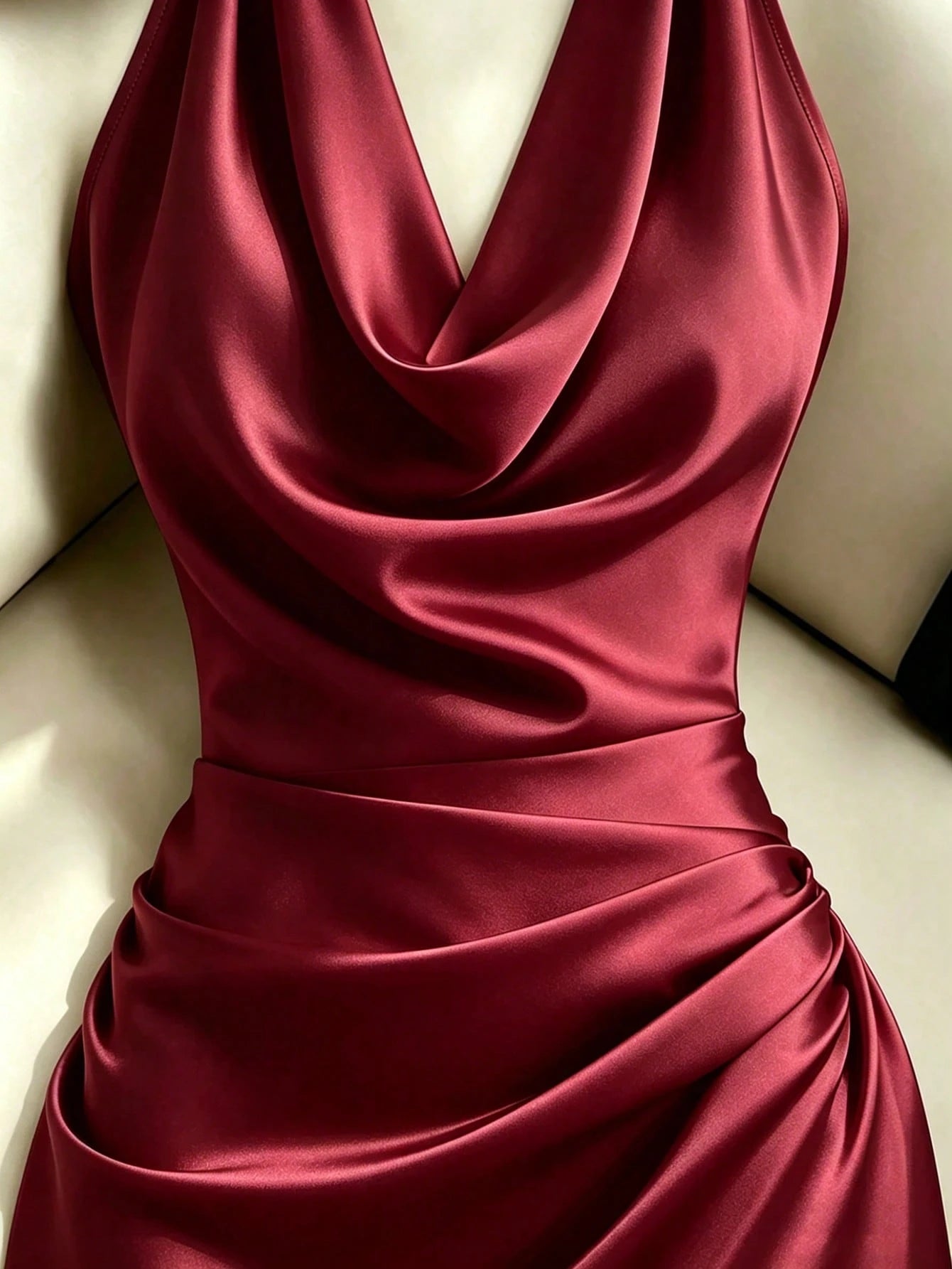 Franclia Elegant New Fashion Brown Draped Neck Dress, With Draped Neckline, Waist Pleats For Slim Fit, Sexy, Elegant, Fashionable, Brown Bodycon Mini Dress