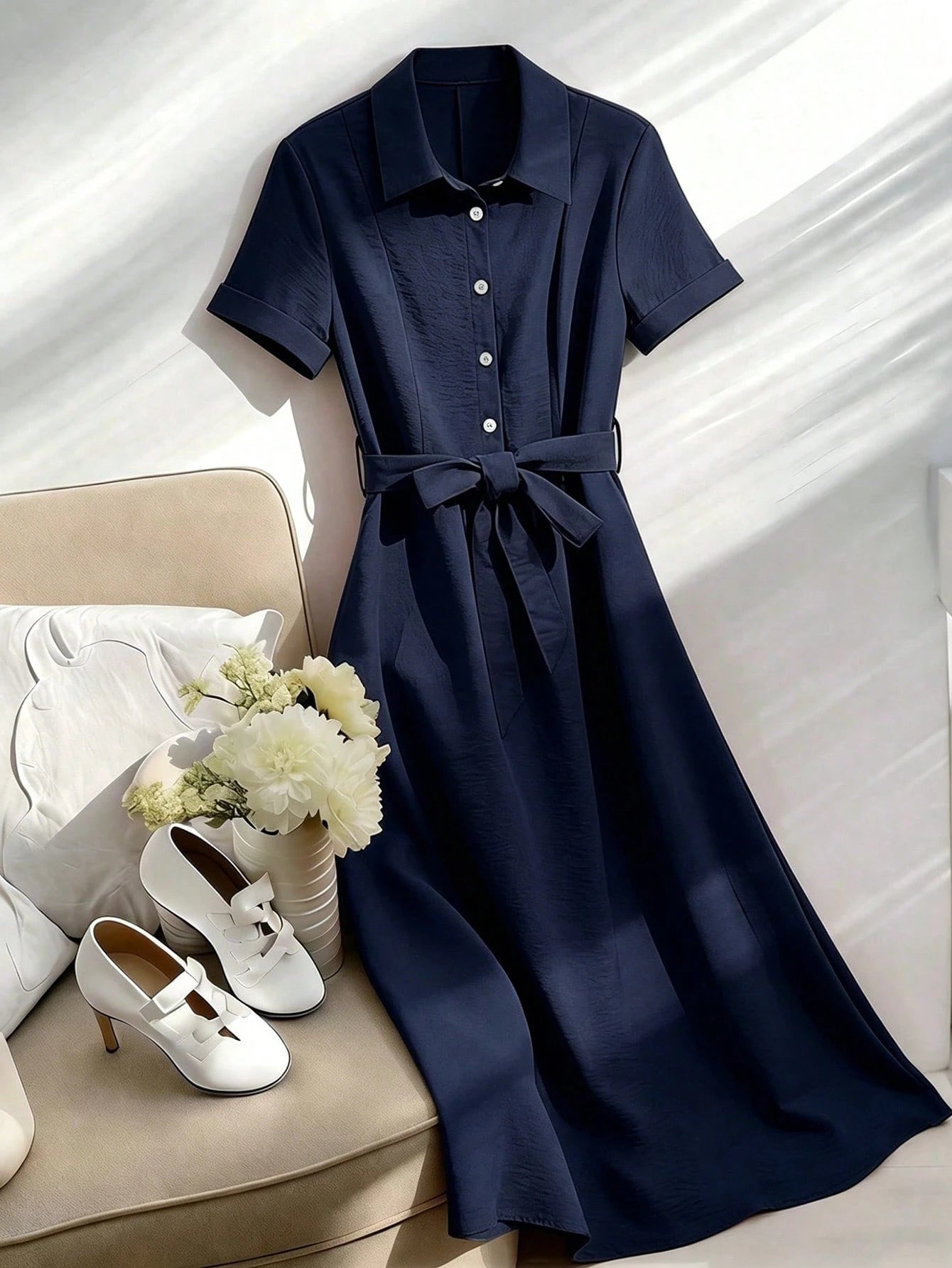 Franclia Elegant Polo Collar Slimming Dress