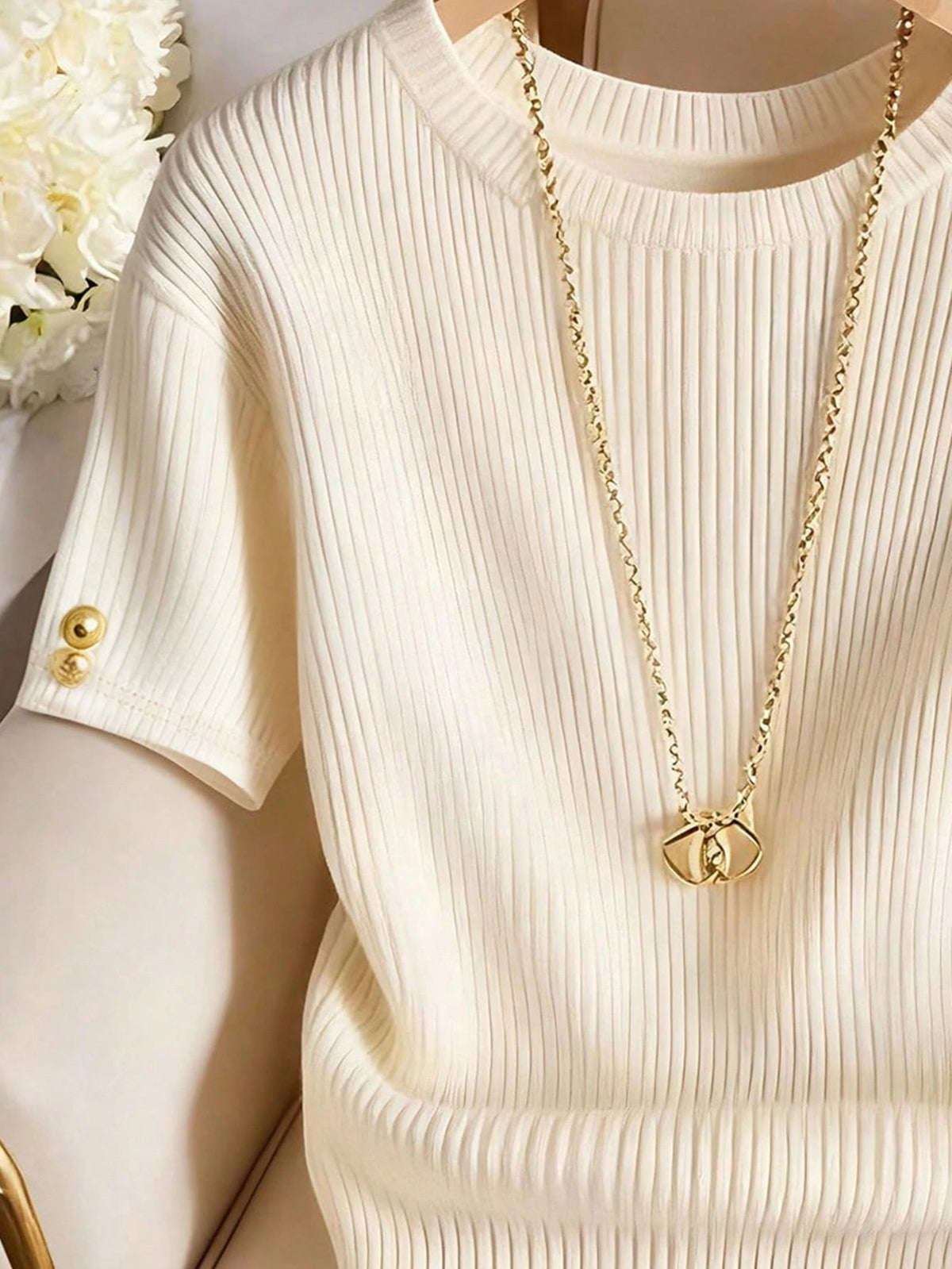 Franclia Elegant Round Neck Knit T-Shirt, Minimalist Fashion Knit T-Shirt, New Arrival For Summer