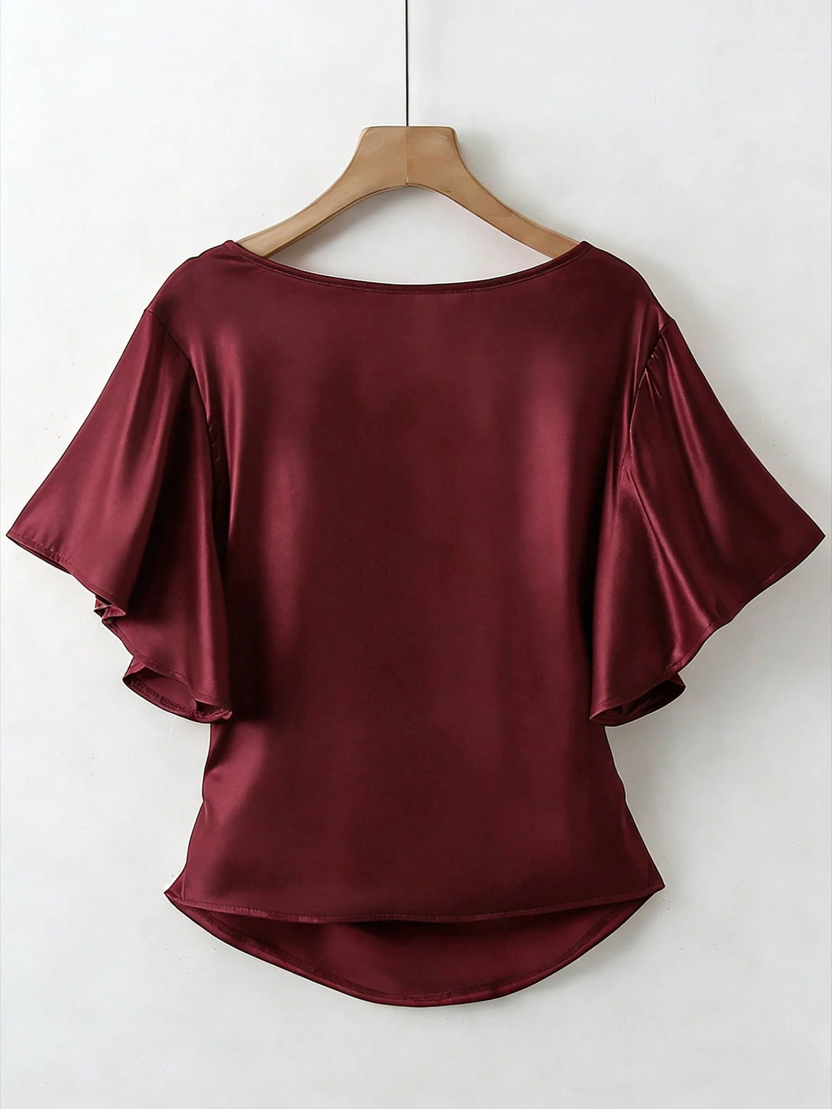 Franclia Elegant Satin Blouse, Short Sleeve Blouse, V-Neck Blouse, Everyday Blouse