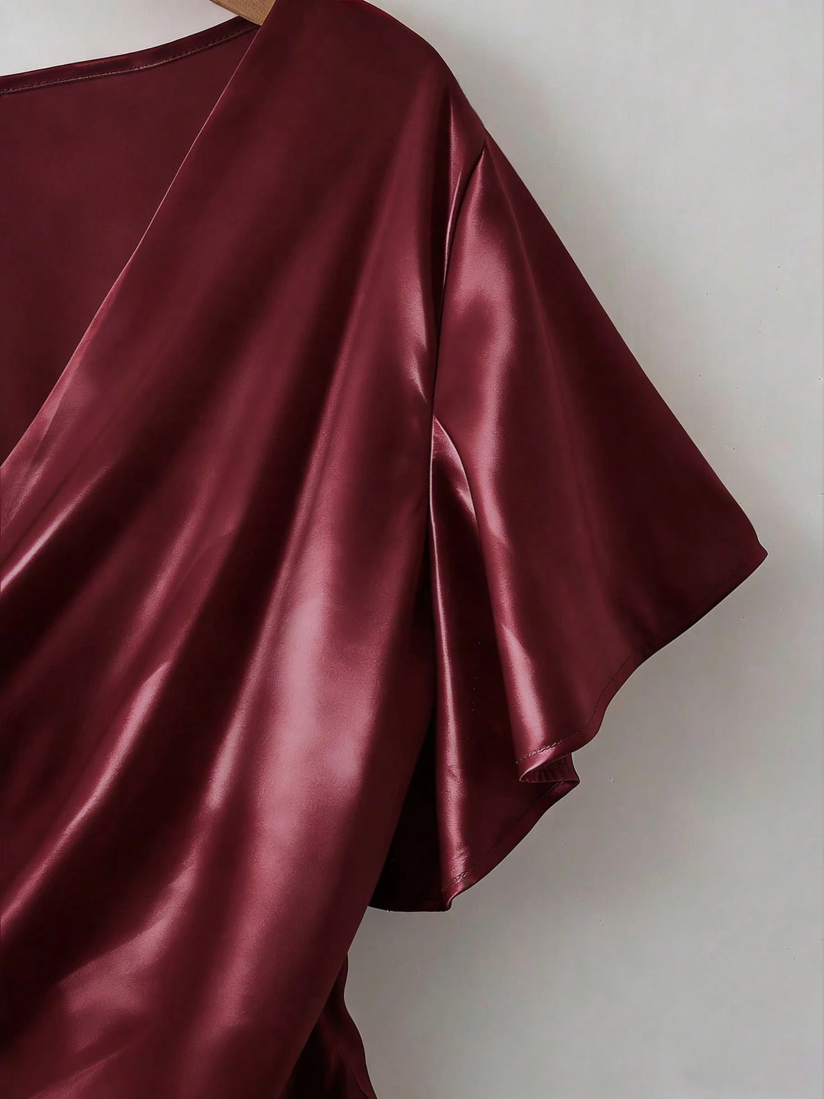 Franclia Elegant Satin Blouse, Short Sleeve Blouse, V-Neck Blouse, Everyday Blouse
