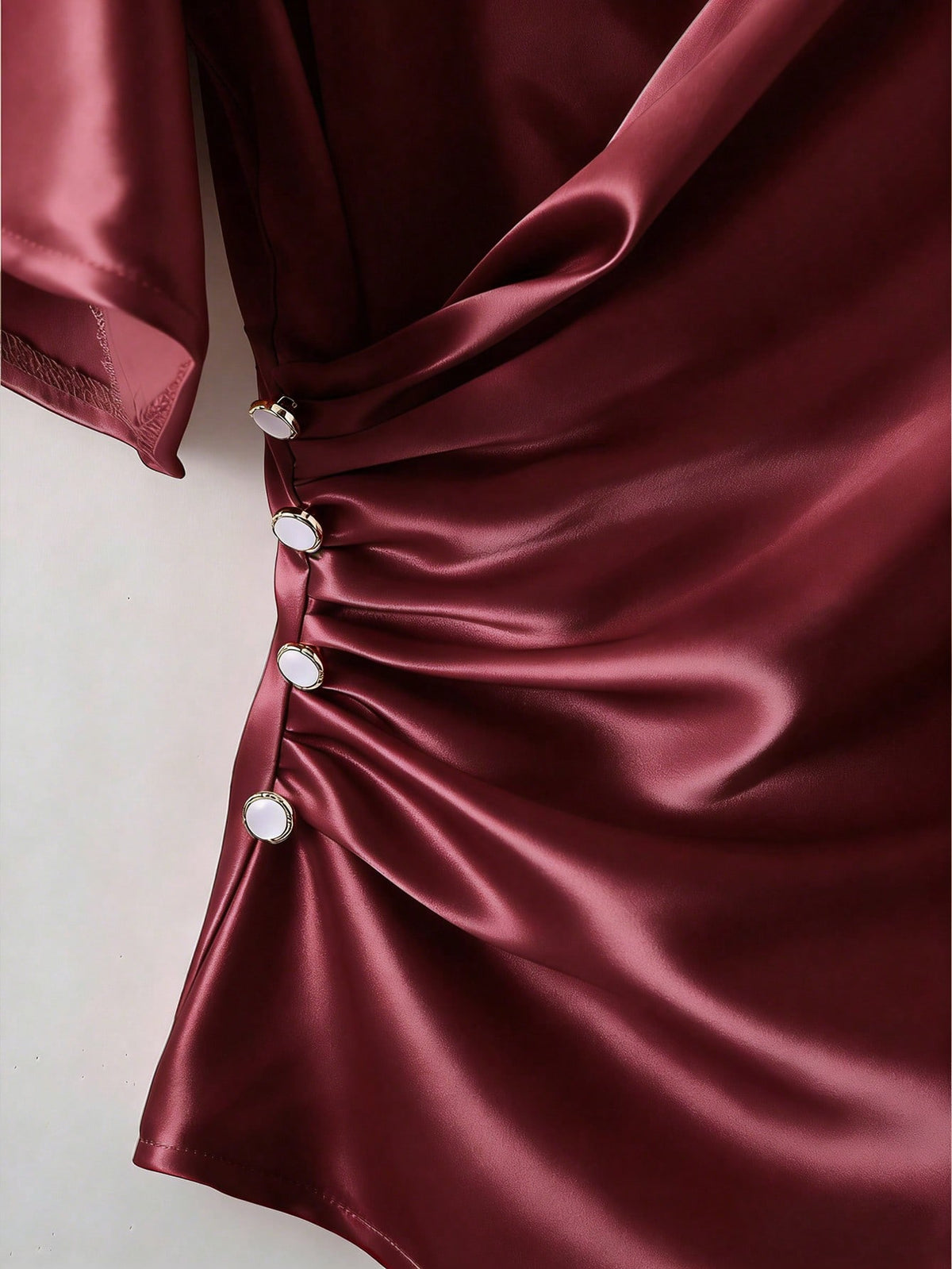 Franclia Elegant Satin Blouse, Short Sleeve Blouse, V-Neck Blouse, Everyday Blouse