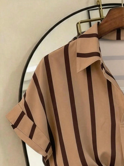 Franclia Fashionable French Design Loose Batwing Sleeve Collared Women's Short Sleeve Shirt, Spring/Summer, Vacation, Beach