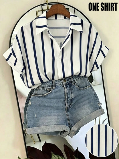 Franclia Fashionable French Design Loose Batwing Sleeve Collared Women's Short Sleeve Shirt, Spring/Summer, Vacation, Beach