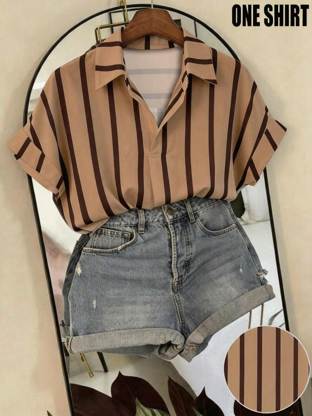 Franclia Fashionable French Design Loose Batwing Sleeve Collared Women's Short Sleeve Shirt, Spring/Summer, Vacation, Beach