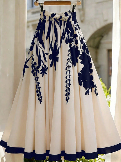 Franclia Fashionable Women's Patterned A-Line Skirt, Elastic Waist With Twist Detail, Stylish And Unique Patterned Women's Skirt
