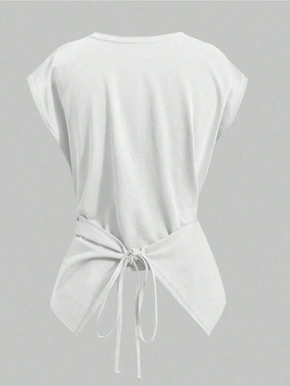 Franclia Plus Size Women Solid Color Twist Back Design Fashionable Top For Summer