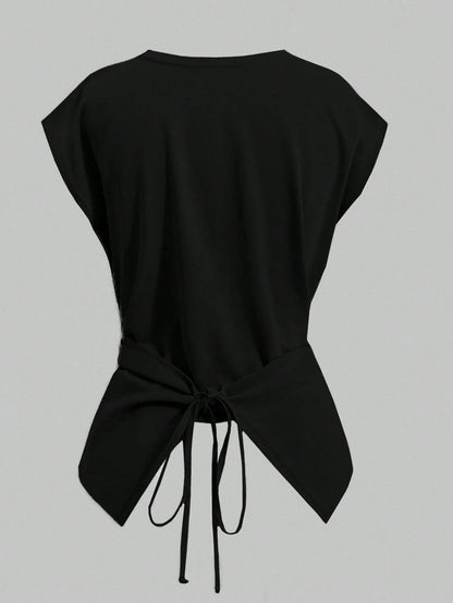 Franclia Plus Size Women Solid Color Twist Back Design Fashionable Top For Summer