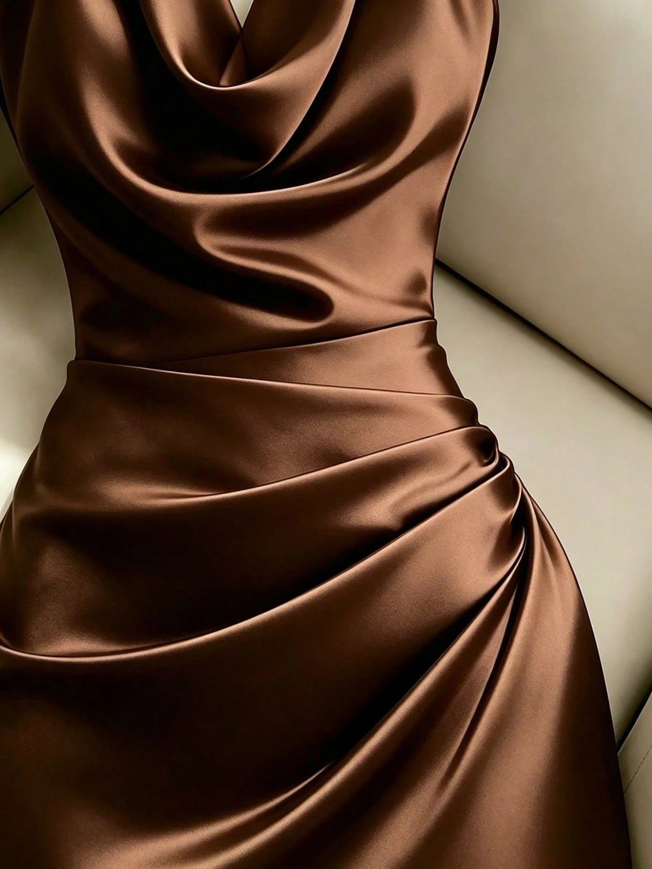 Franclia Summer Elegant Solid Color Halter Neck Waist-Cinched Mermaid Hem Dress