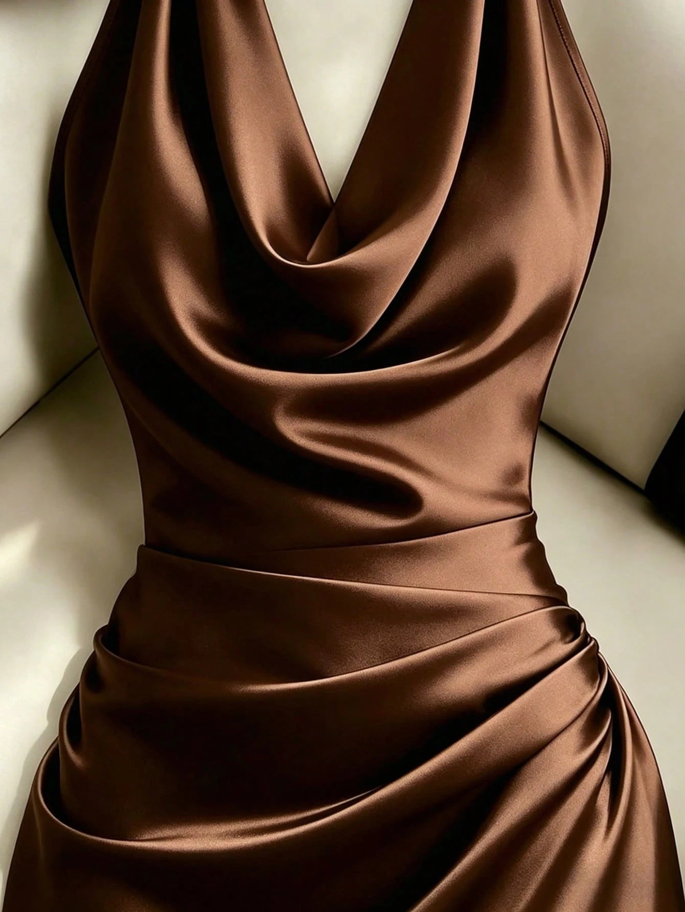 Franclia Summer Elegant Solid Color Halter Neck Waist-Cinched Mermaid Hem Dress