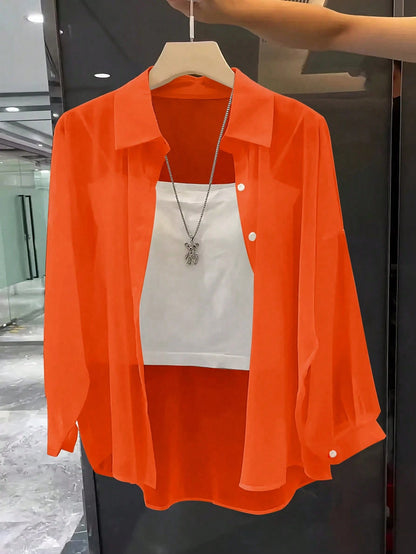 Franclia Transparent Plain Lapel Minimalist Shirt Clothes For University Fall Cloth For Women
