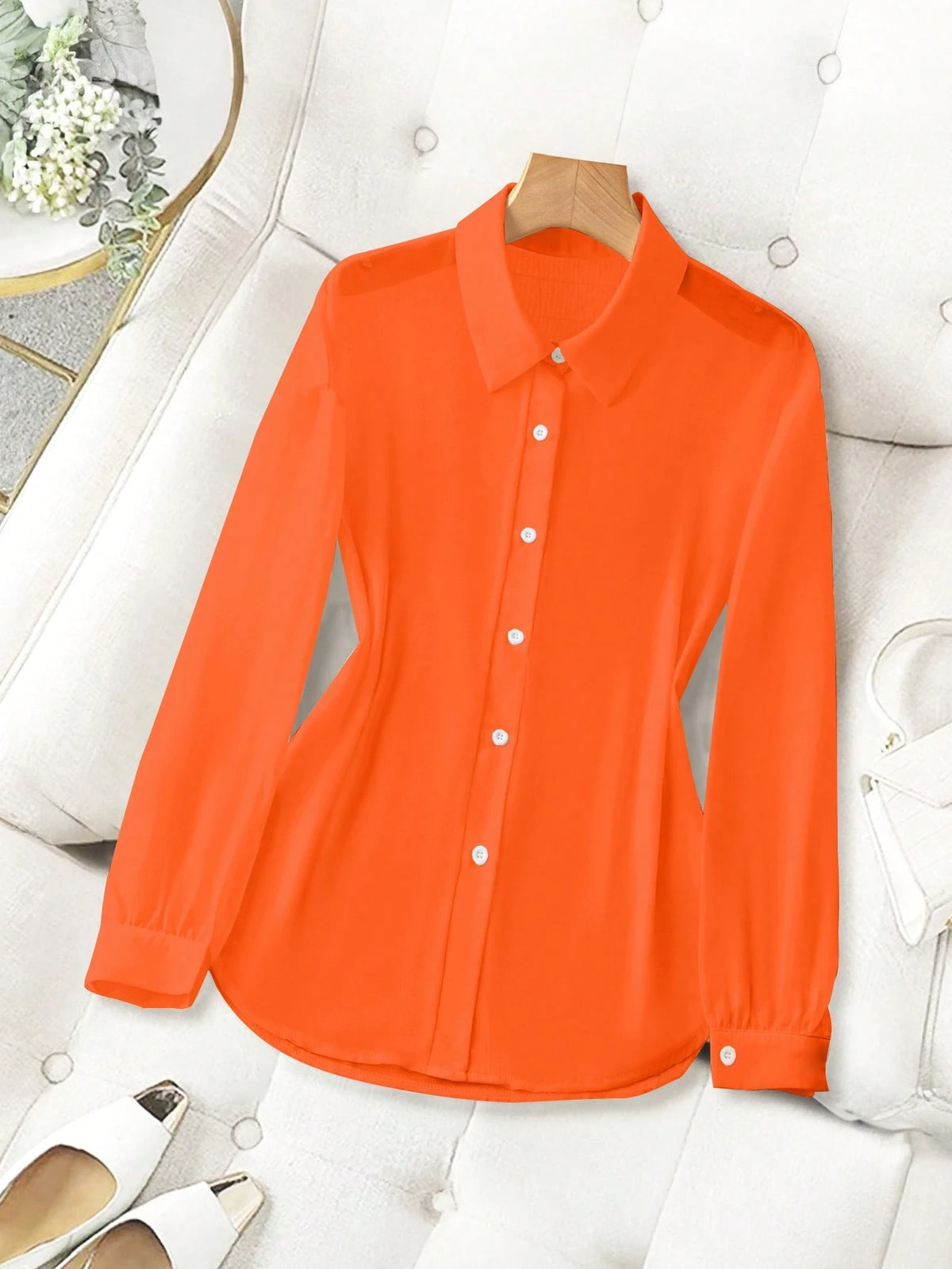 Franclia Transparent Plain Lapel Minimalist Shirt Clothes For University Fall Cloth For Women