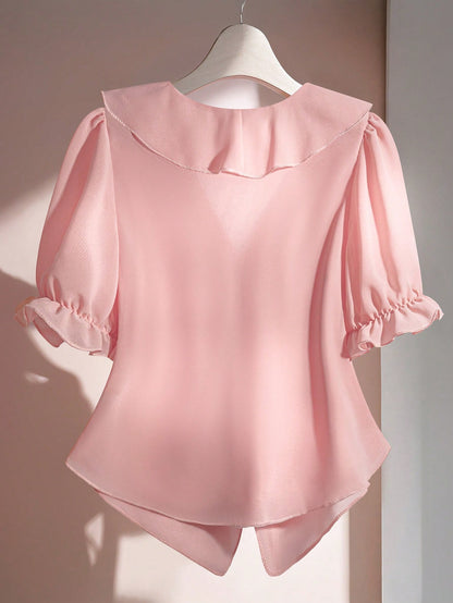 Franclia V-Neck Ruffle Puff Sleeve Casual Blouse