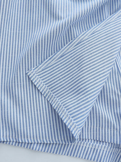 Franclia Women's Blue And White Stripe Asymmetric Hem Skort,Chic Summer Brunch Outfits,High-Waisted Cotton-Blend A-Line Shorts Skirt