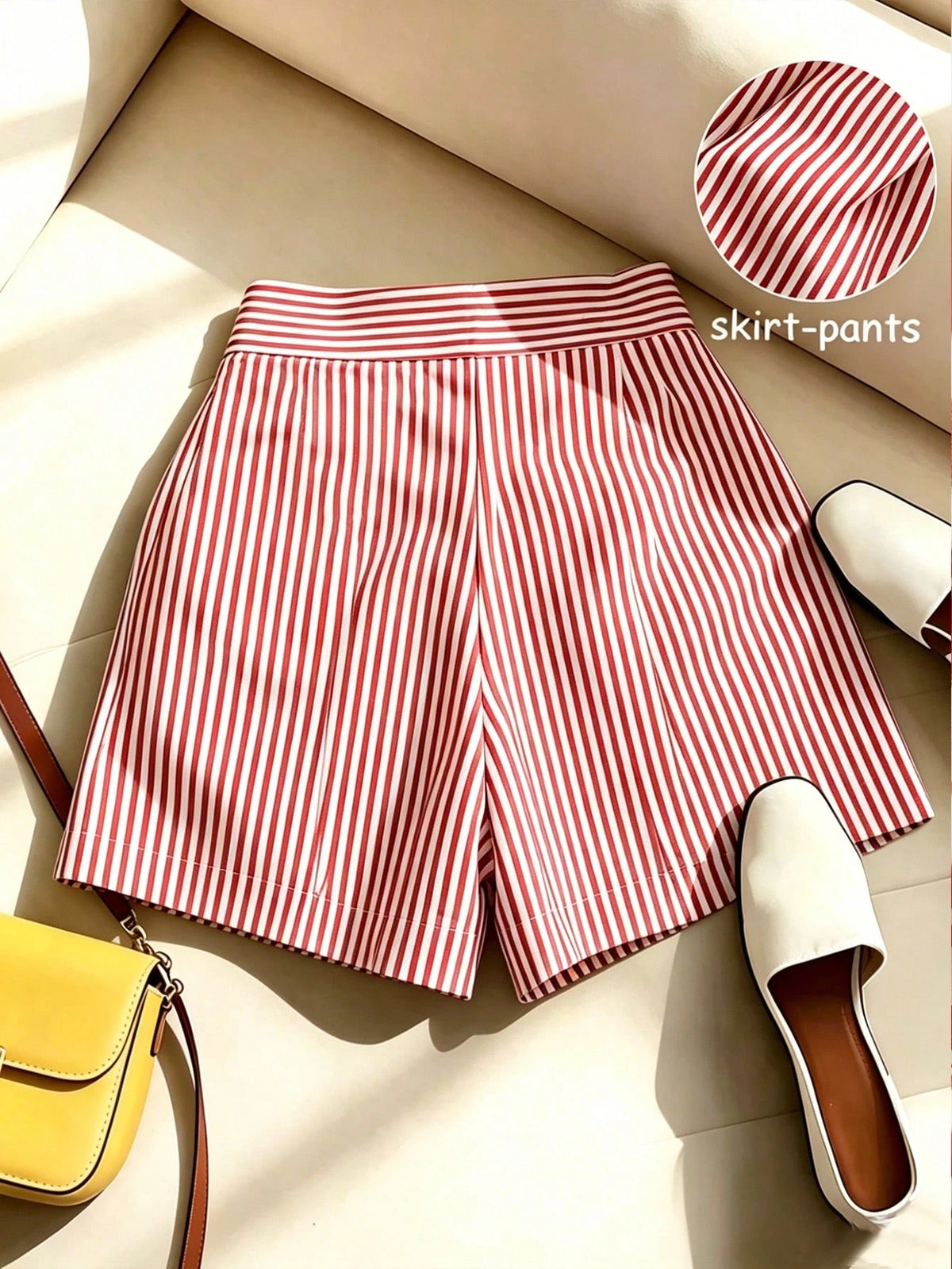 Franclia Women's Blue And White Stripe Asymmetric Hem Skort,Chic Summer Brunch Outfits,High-Waisted Cotton-Blend A-Line Shorts Skirt