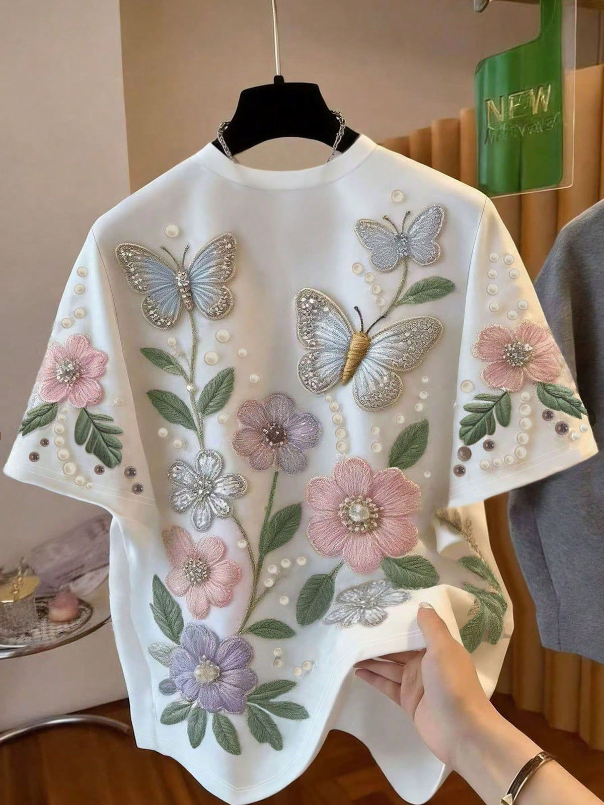 Franclia Women's Butterfly & Floral Print Short Sleeve T-Shirt, Summer