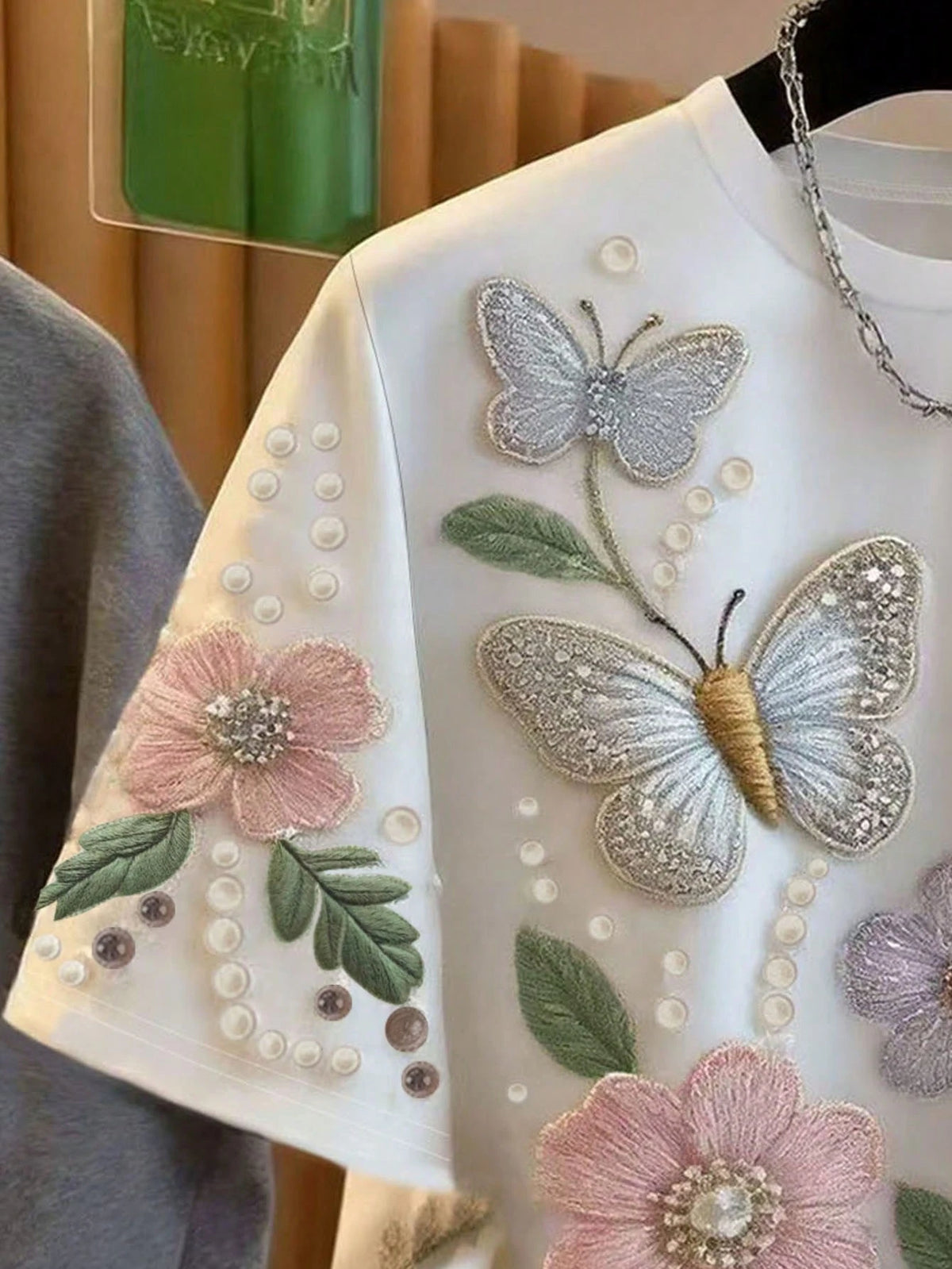 Franclia Women's Butterfly & Floral Print Short Sleeve T-Shirt, Summer
