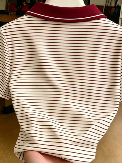Franclia Women's Digital Print Polo Collar Fitted Short Sleeve T-Shirt