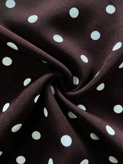 Franclia Women's Elegant Polka Dot Sleeveless Waist-Cinched Dress, French Vintage Slit Tie-Up Slimming Dress