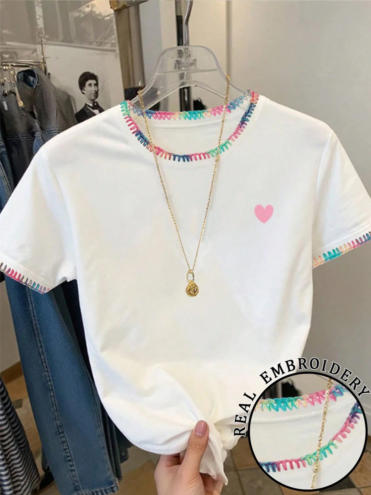 Franclia Women's Round Neck Color Block Casual Versatile Daily Wear Short Sleeve T-Shirt