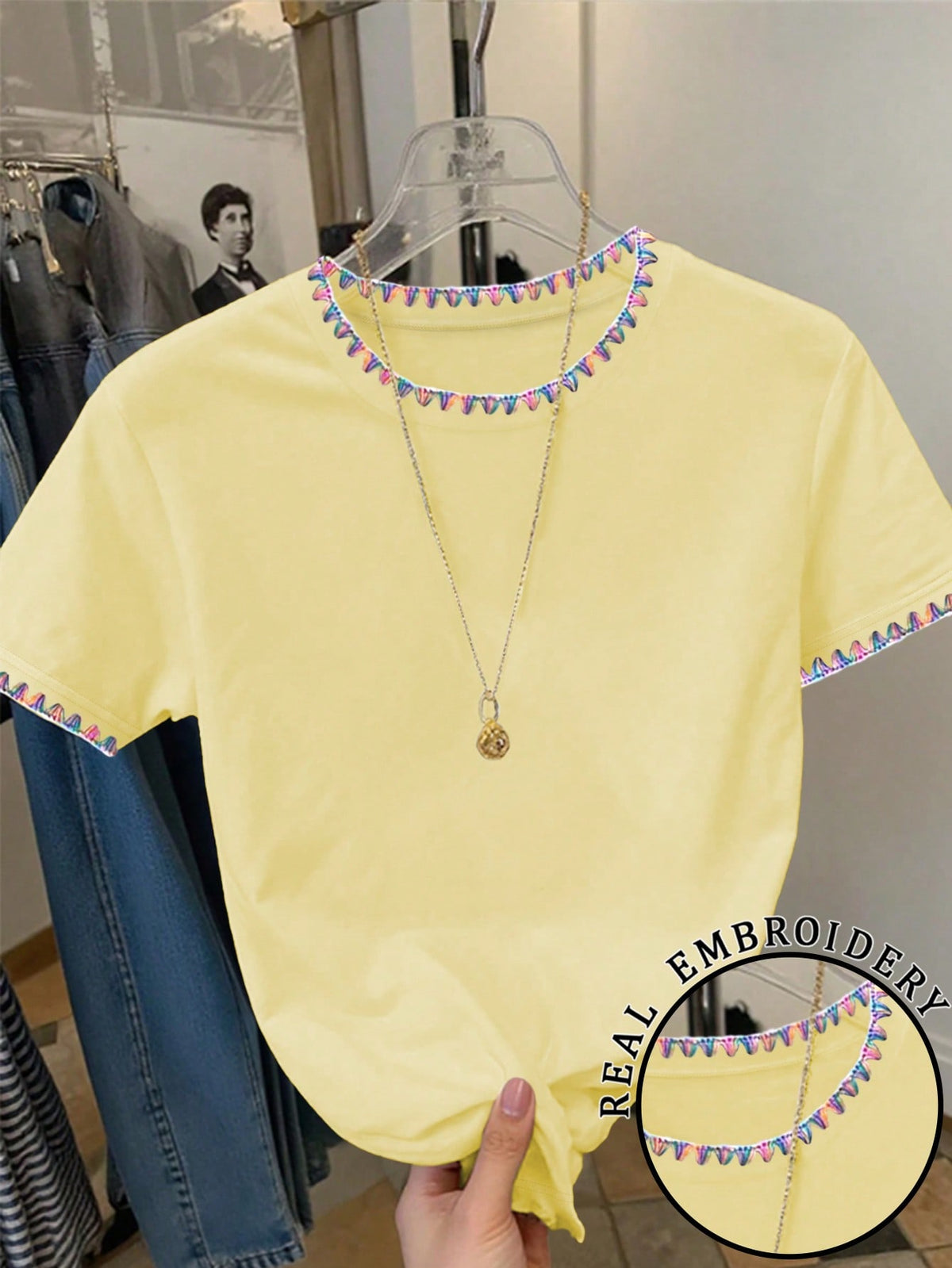 Franclia Women's Round Neck Color Block Casual Versatile Daily Wear Short Sleeve T-Shirt