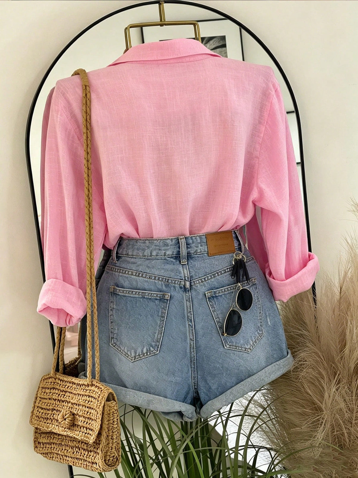 Franclia Women's Solid Color Long Sleeve Single-Breasted Casual Pocket Shirt