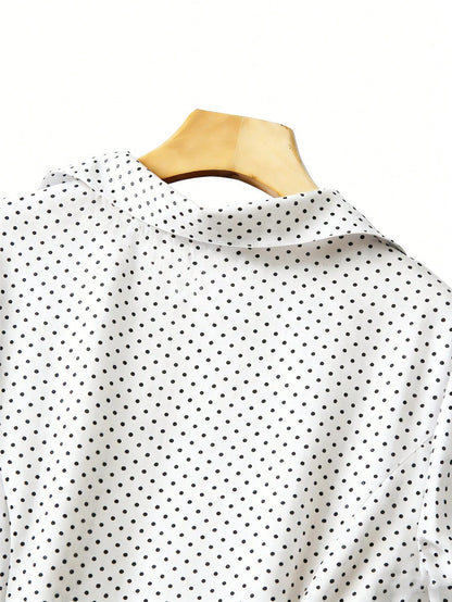 Franclia Women's Vintage V-Neck White With Black Polka Dots Dress,Elegant Summer A-Line Short Sleeve French Style Dress,Flattering Fit Brunch Office Wear