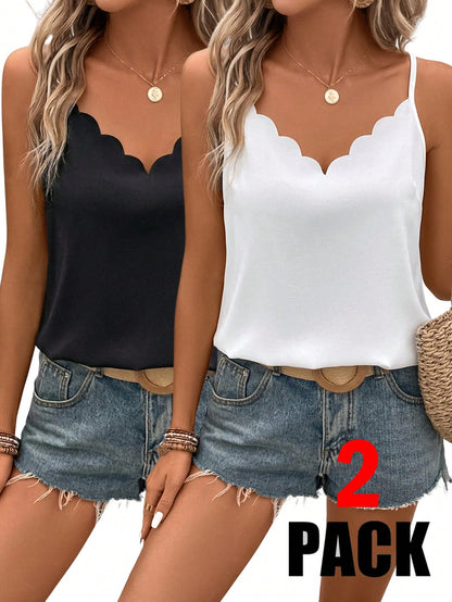 Frenchy 2pcs Women Casual Elegant Loose A-Line Camisole Set, Suitable For Daily Wear, Summer,Summer Top