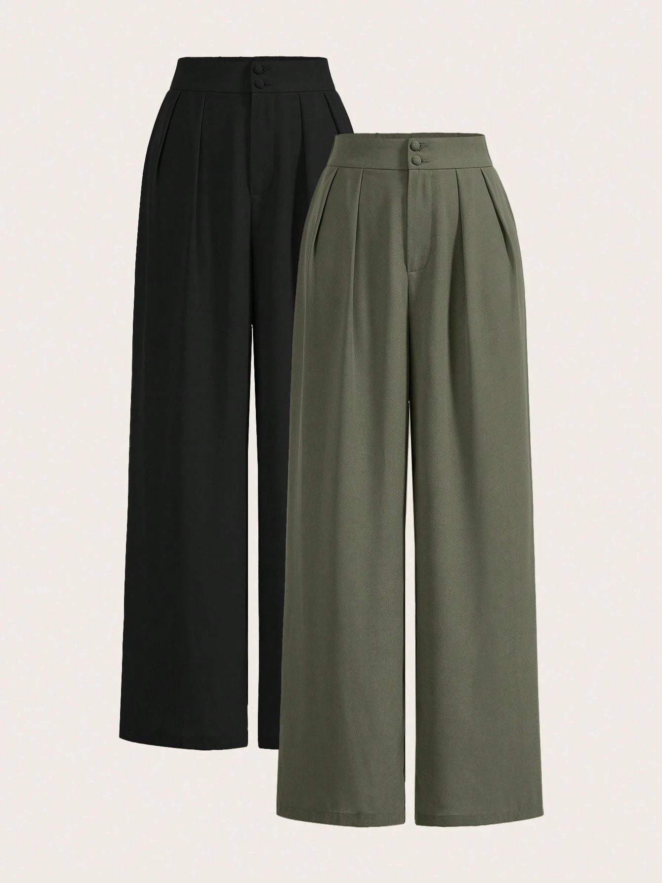 Frenchy Summer High-Waisted Pants Multi-Piece Set, Wide Leg Pants High Waist Fold Pleated Wide Leg Pants, Loose Fit, Long Pants Chic Green Casual Christmas