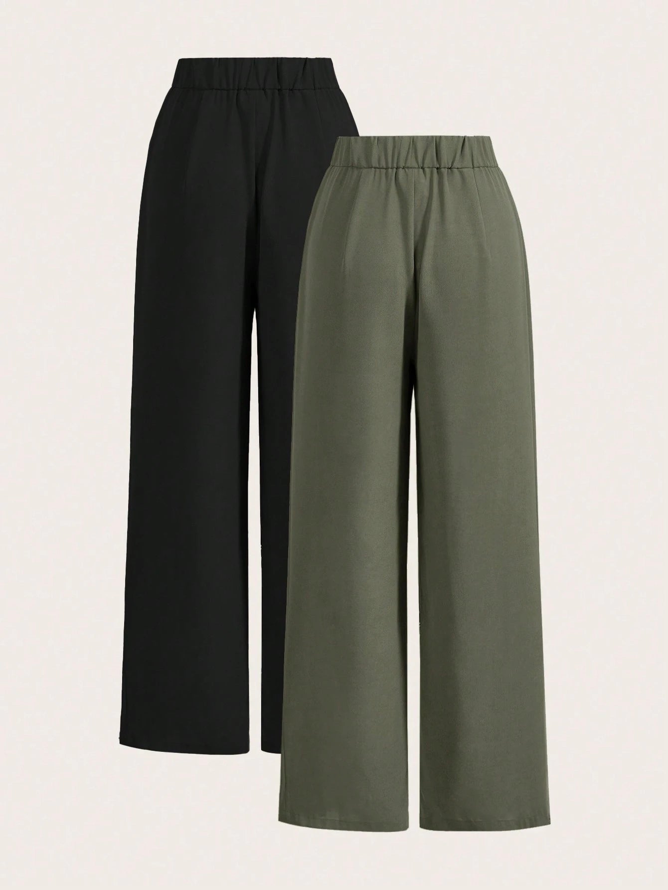 Frenchy Summer High-Waisted Pants Multi-Piece Set, Wide Leg Pants High Waist Fold Pleated Wide Leg Pants, Loose Fit, Long Pants Chic Green Casual Christmas