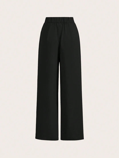 Frenchy Summer High-Waisted Pants Multi-Piece Set, Wide Leg Pants High Waist Fold Pleated Wide Leg Pants, Loose Fit, Long Pants Chic Green Casual Christmas