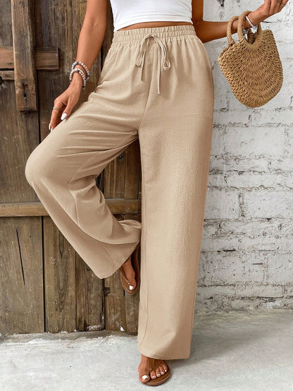 Frenchy Women's Solid Color Knot Detail Casual Vacation Pants Winter Brown Spring Holiday Resort
