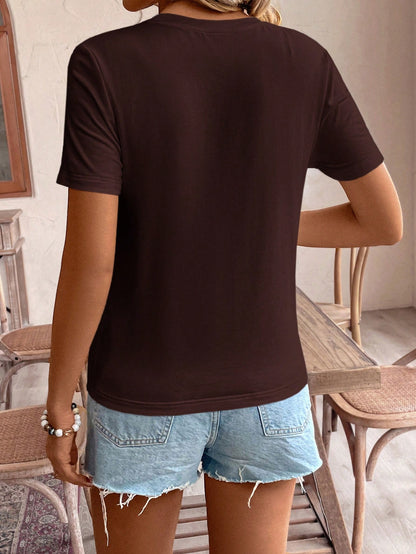 Frenchy Women Thread Embroidery Heart Print Casual Daily Wear Short Sleeve T-Shirt,Summer T Shirts Cotton Tea Party Attire Embroidered Top Tops