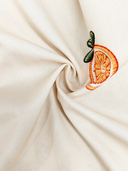Fruit Embroidery Front Button Casual Long Sleeve Shirt