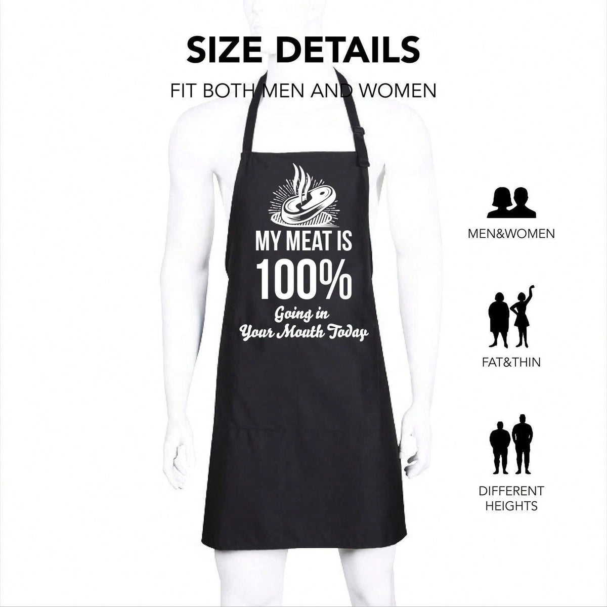 Funny Black BBQ Apron For Men My Meat Is 100% Going In Your Mouth Today Grill Ap