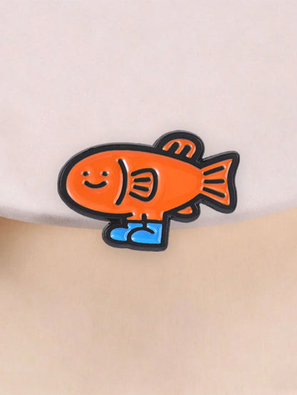 Funny Fish With Shoes Enamel Pin, Cute Cartoon Brooch, Unique Accessory For Clothing & Bags, Perfect Gift Idea