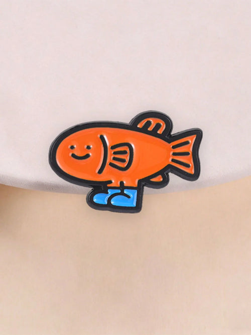 Funny Fish With Shoes Enamel Pin, Cute Cartoon Brooch, Unique Accessory For Clothing & Bags, Perfect Gift Idea