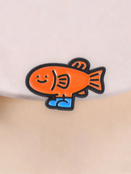 Funny Fish With Shoes Enamel Pin, Cute Cartoon Brooch, Unique Accessory For Clothing & Bags, Perfect Gift Idea