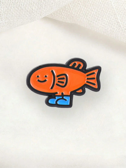 Funny Fish With Shoes Enamel Pin, Cute Cartoon Brooch, Unique Accessory For Clothing & Bags, Perfect Gift Idea