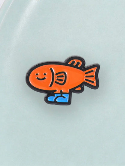 Funny Fish With Shoes Enamel Pin, Cute Cartoon Brooch, Unique Accessory For Clothing & Bags, Perfect Gift Idea