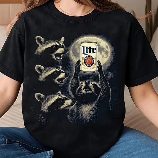Funny Raccoon Beer Shirt, Raccoon Miller Li:Te Moon Ritual Animal Graphic Tee, Vintage Retro Style, Night Drinking Vibe, Unisex Shirt